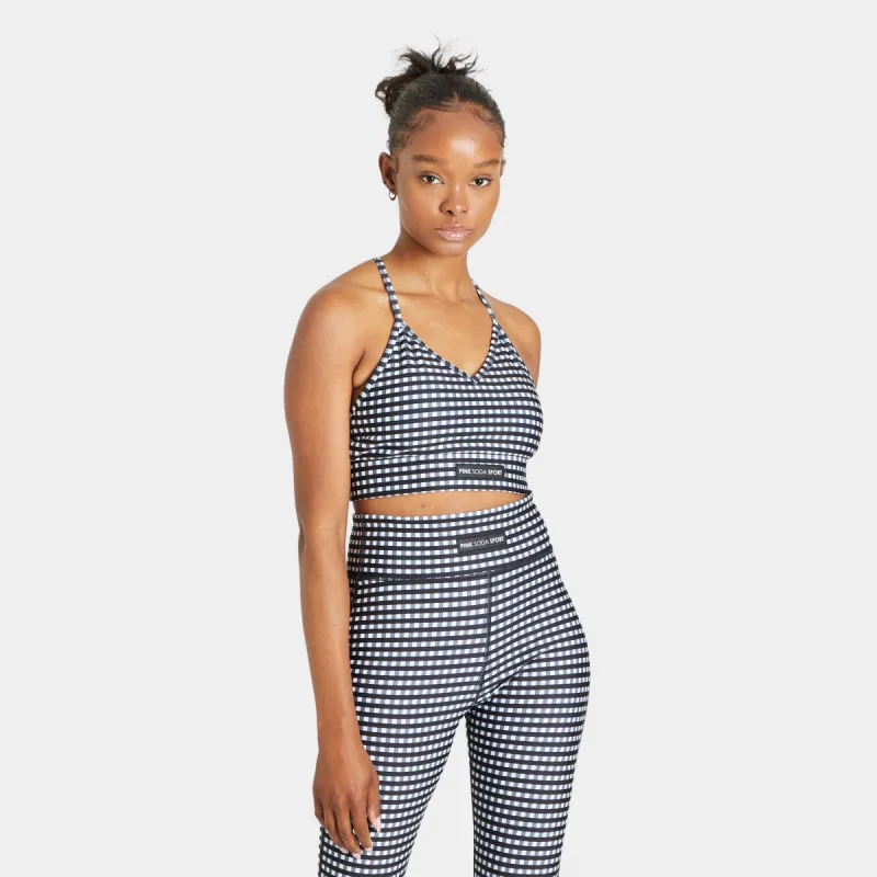 Pink Soda Sport Women’s Gingham Sports Bra Black / Optic White sold by JD Sports
