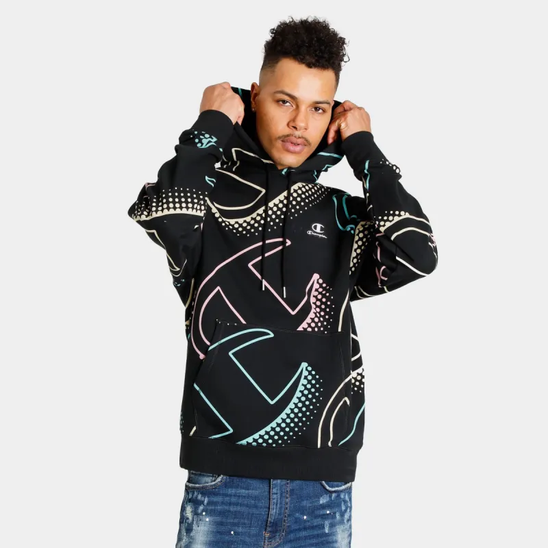 Champion Classic Fleece Allover Print Pullover Hoodie / Big Shadow C Black sold by JD Sports