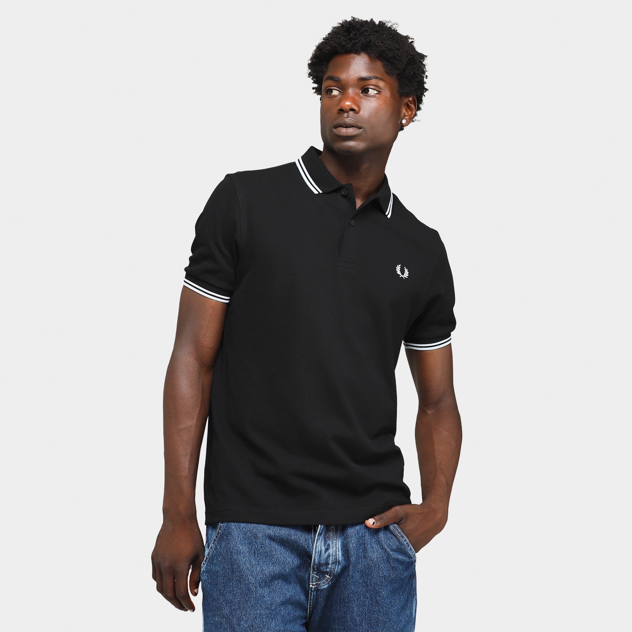 Fred Perry Twin Tipped Polo Shirt Black / Light Ice sold by JD Sports