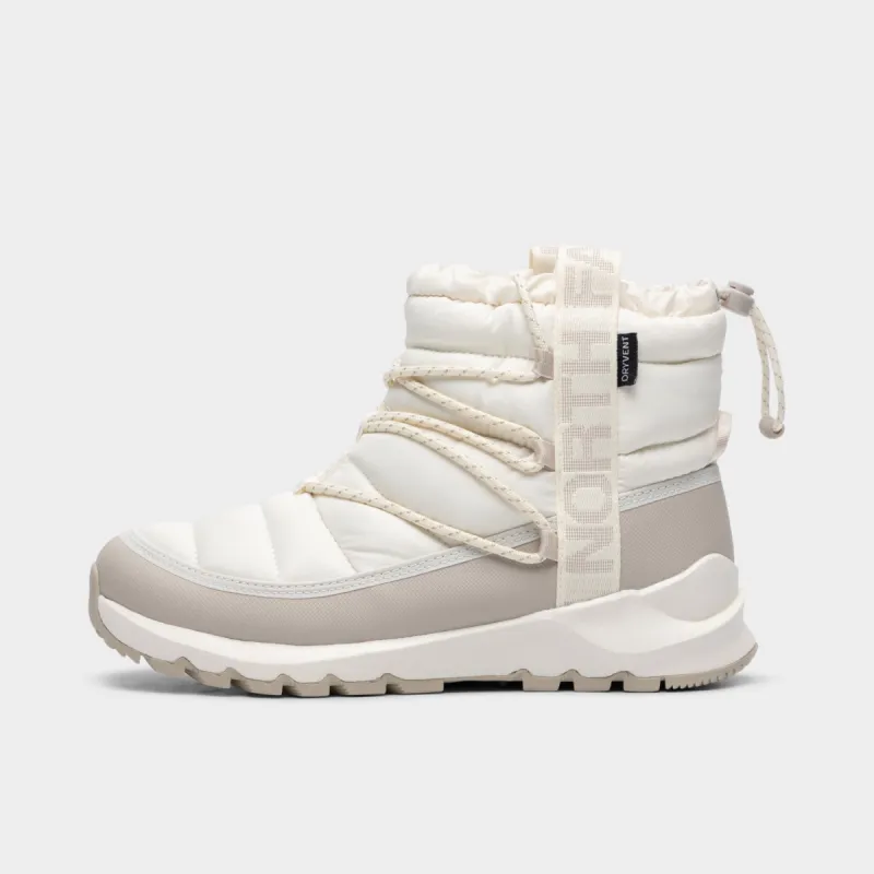 The North Face Women's ThermoBall Lace Up Waterproof Boot Gardenia White / Silver Grey sold by JD Sports