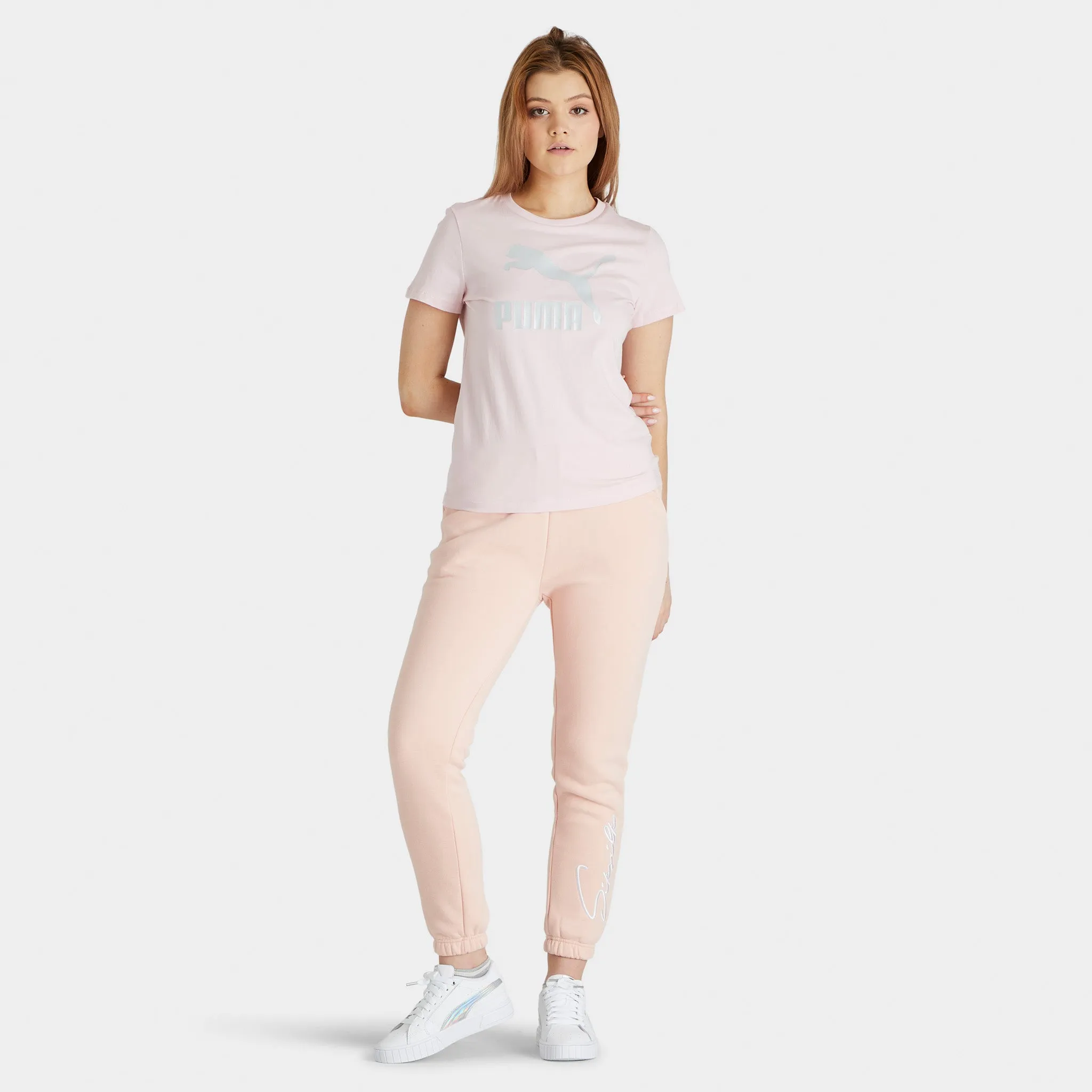 Puma Women's Classics Metallic Logo T-shirt Chalk Pink / Silver sold by JD Sports product image thumbnail 5
