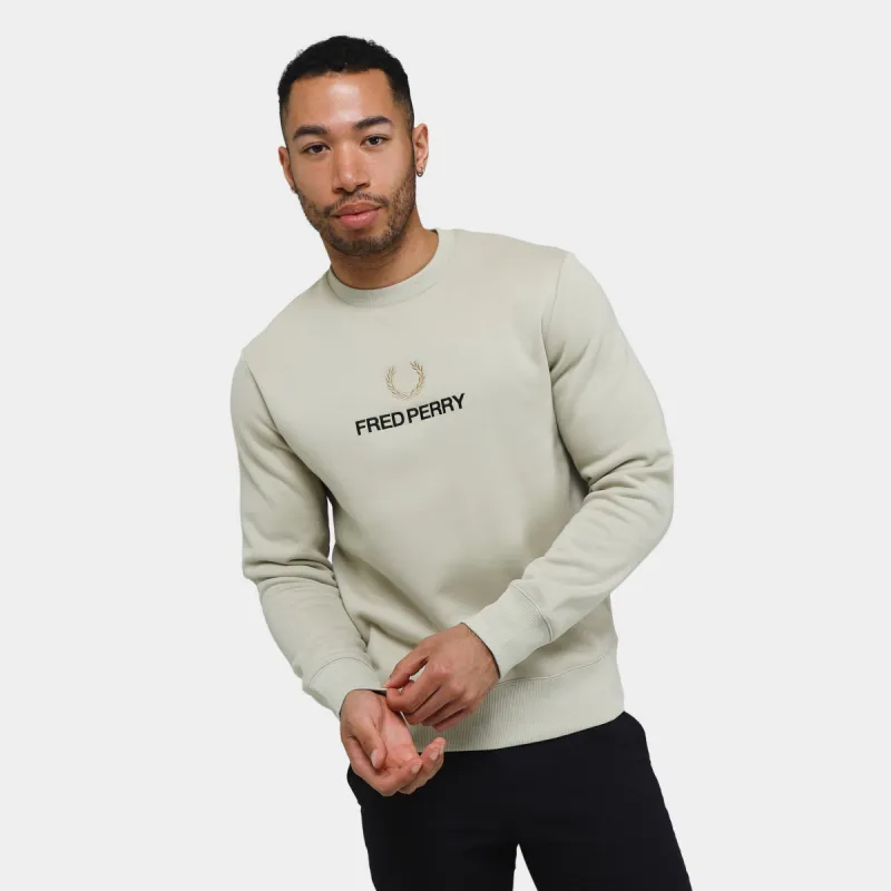 Fred Perry Embroidered Sweatshirt / Light Oyster sold by JD Sports
