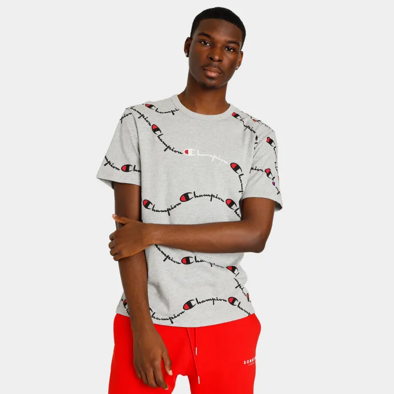 Champion Allover Print Heritage T-shirt / Script Big Wave Oxford Grey sold by JD Sports