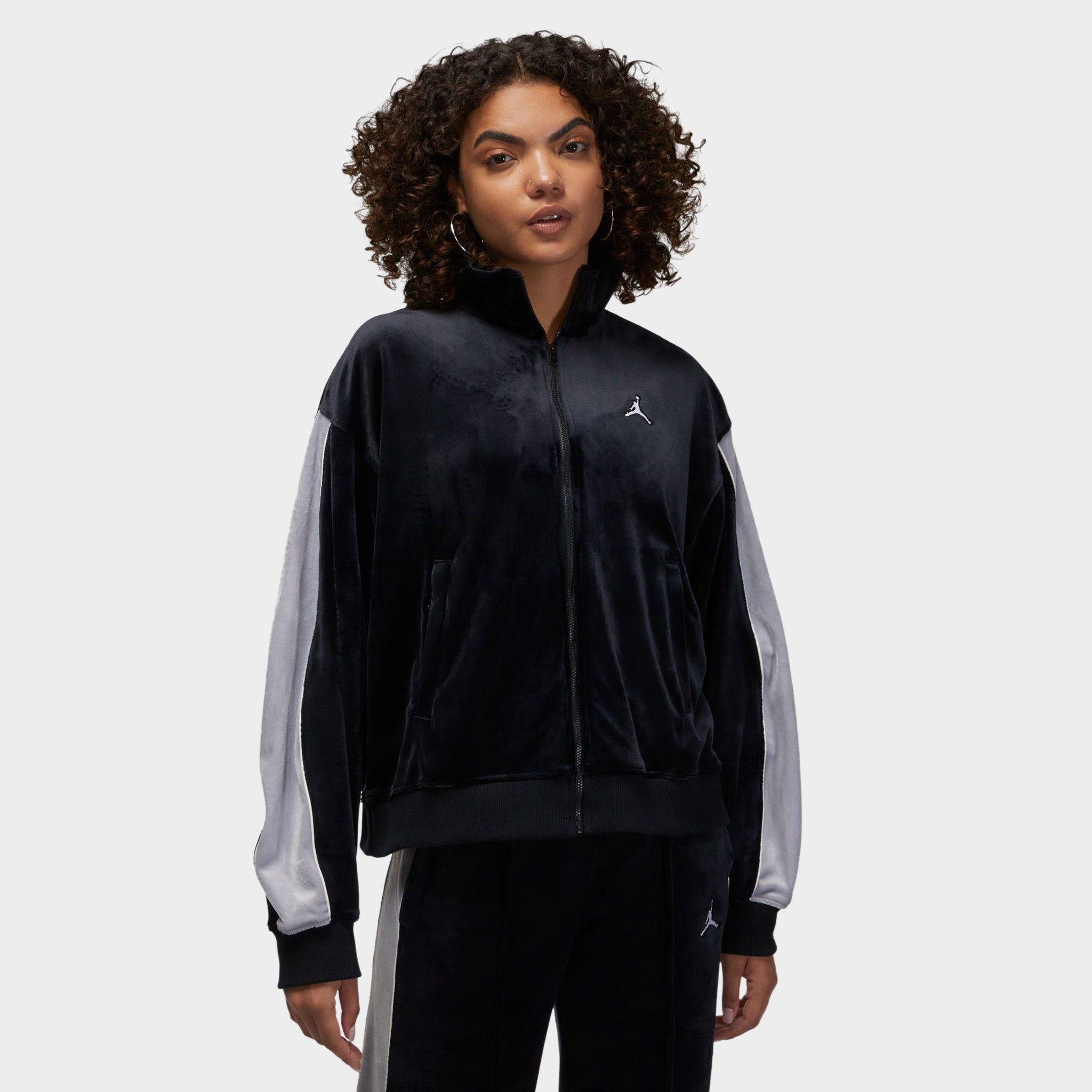 Jordan Women's Flight Velour Jacket Black / Cement Grey - Sail sold by JD Sports