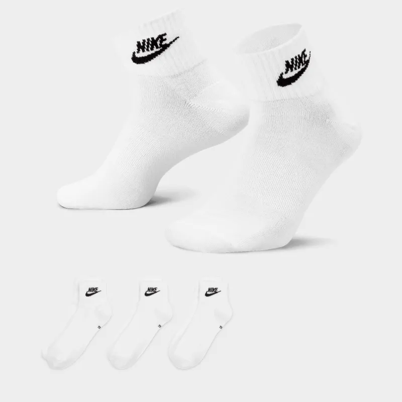 Nike Everyday Essential Ankle Socks (3 Pack) White / Black sold by JD Sports
