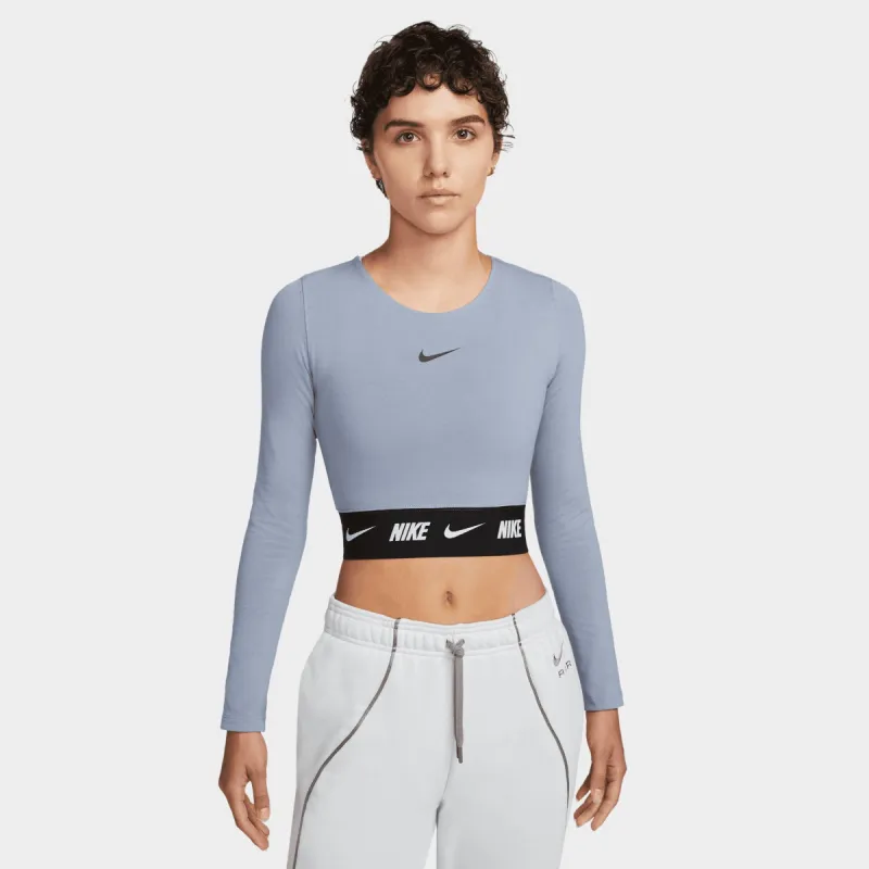 Nike Women's Sportswear Crop Tape Long-Sleeve Top Ashen Slate / Black sold by JD Sports