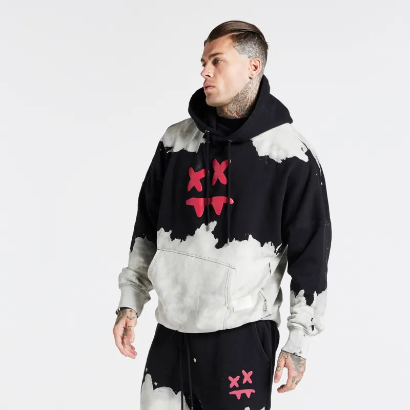SikSilk x Steve Aoki Oversized Bleach Wash Pullover Hoodie Black / White sold by JD Sports
