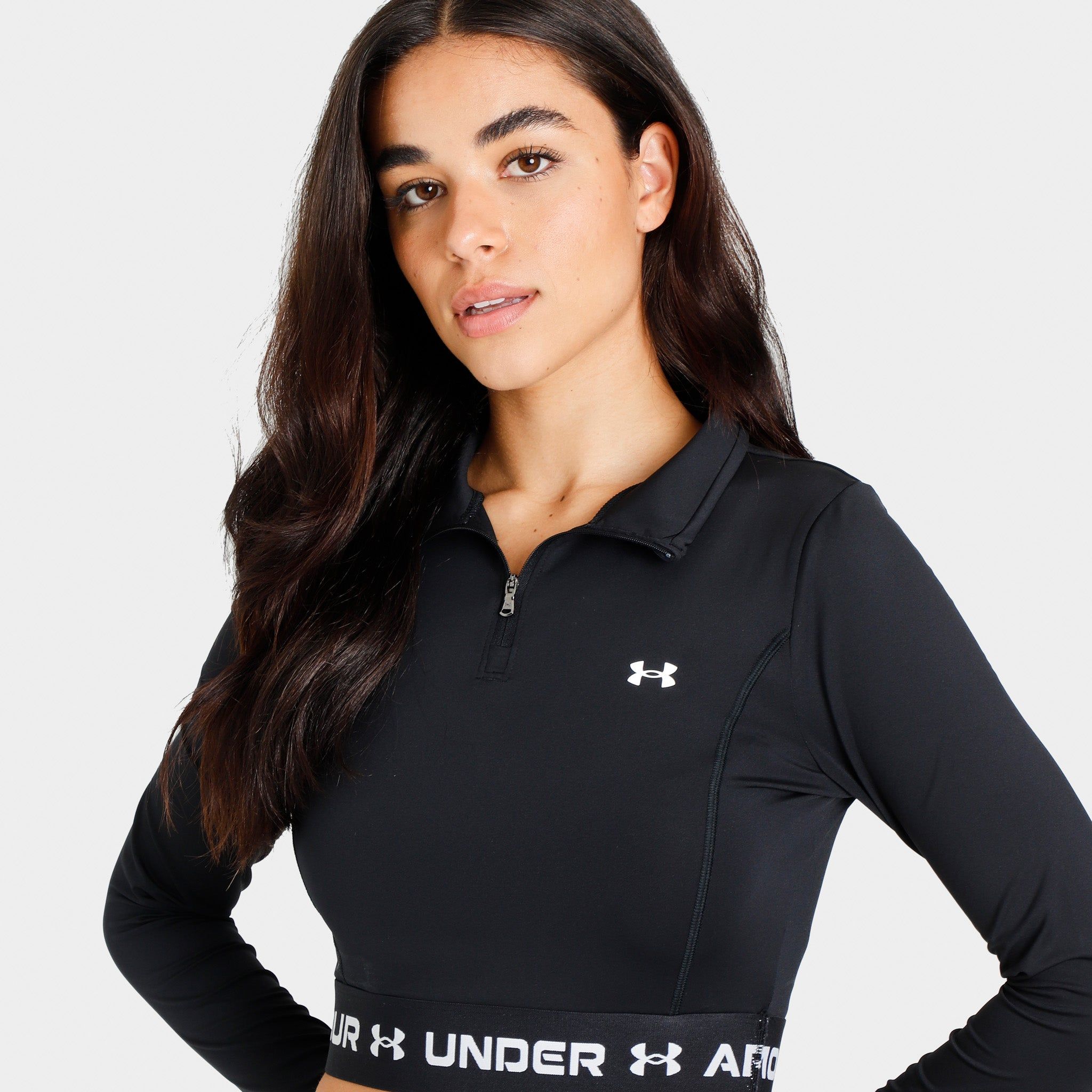 Gold Hinge Black Half Zip Crop Top Women's Gold Hinge Pleated