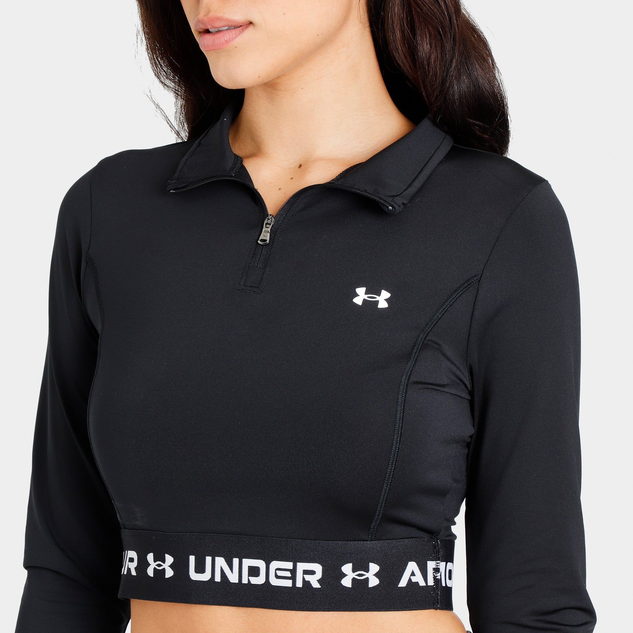 Under Armour Women's JD Branded Crop Quarter Zip Black / White sold by JD Sports product image thumbnail 3