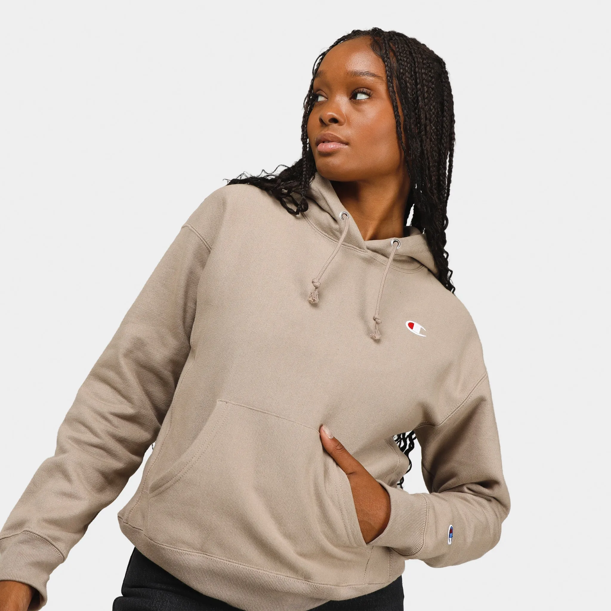 Champion Women's Reverse Weave Pullover Hoodie / Dark Khaki sold by JD Sports
