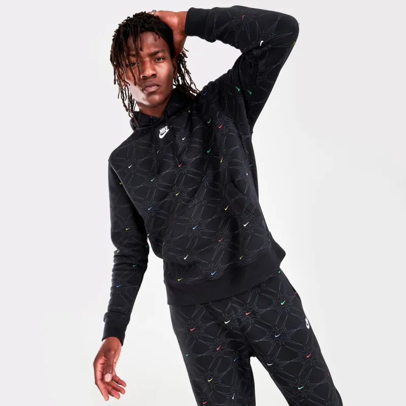 Nike Sportswear Club AOP Fleece Pullover Hoodie Black / Team Orange sold by JD Sports