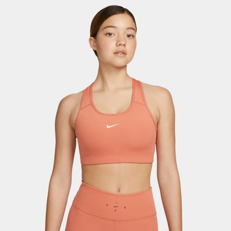 Nike Women’s Dri-FIT Swoosh Medium-Support 1-Piece Pad Sports Bra Madder Root / White sold by JD Sports
