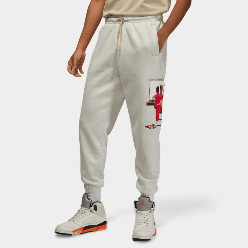 Jordan Flight Aritist Series Fleece Pants Oatmeal Heather / Black - University Red sold by JD Sports