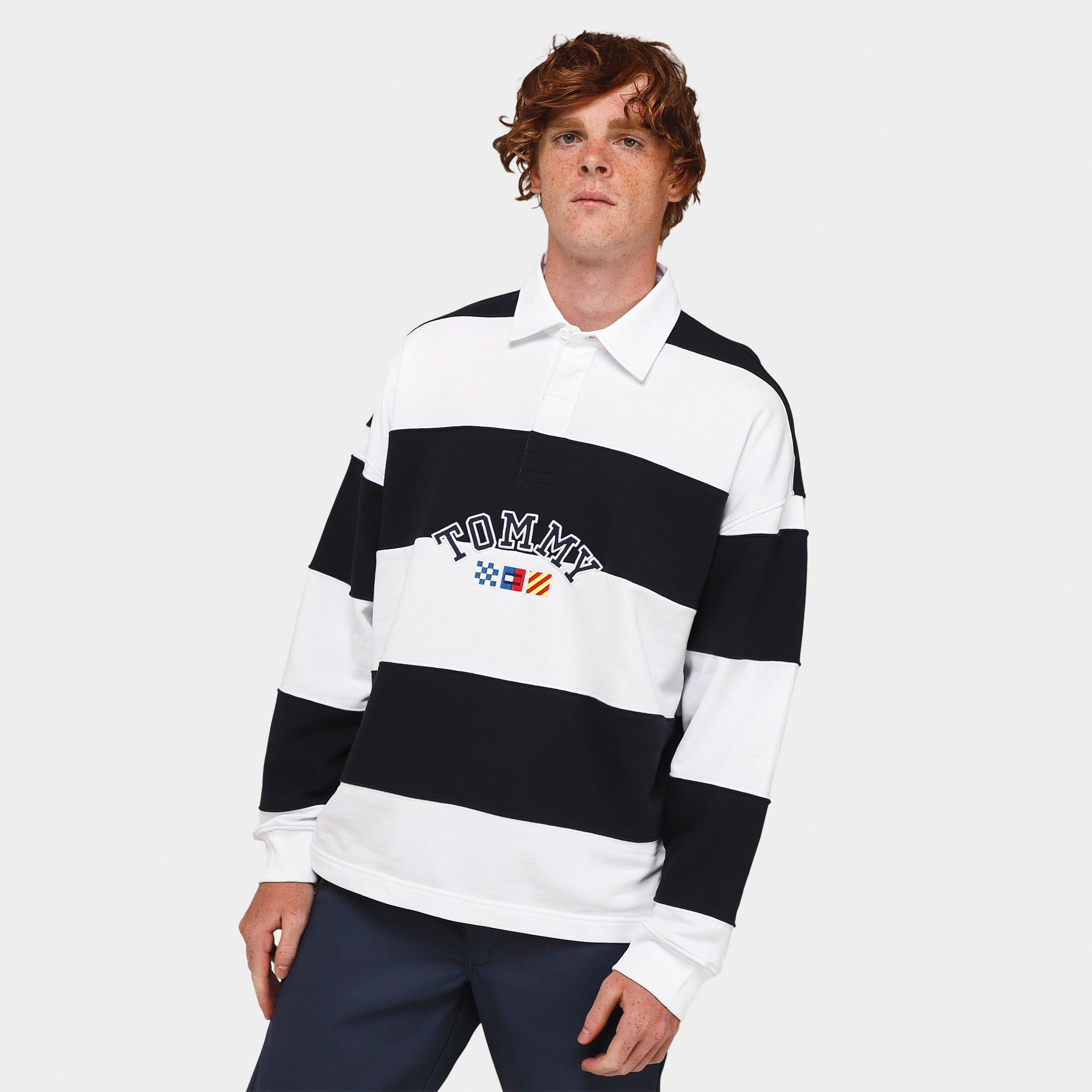 Tommy Jeans Relaxed Fit Embroidered Logo Rugby Polo Desert Sky / Multi sold by JD Sports
