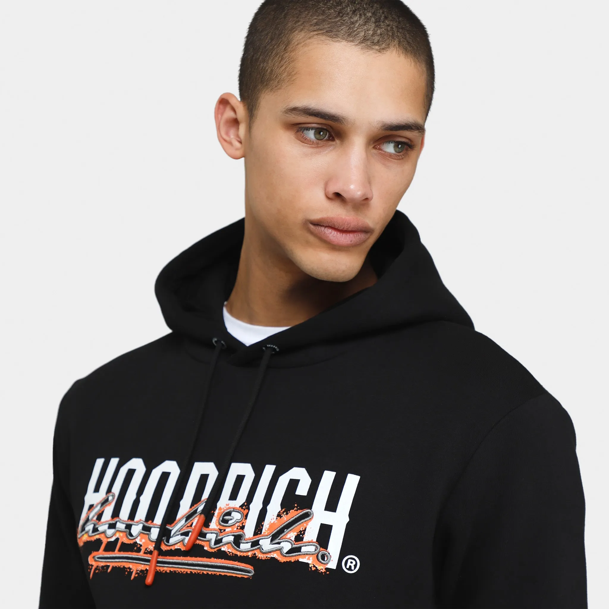 Hoodrich フーディ 3Dエンブロイドロゴ ストリート プルオーバー Hoodrich OG Splatter Pullover Hoodie Black / White - Flame