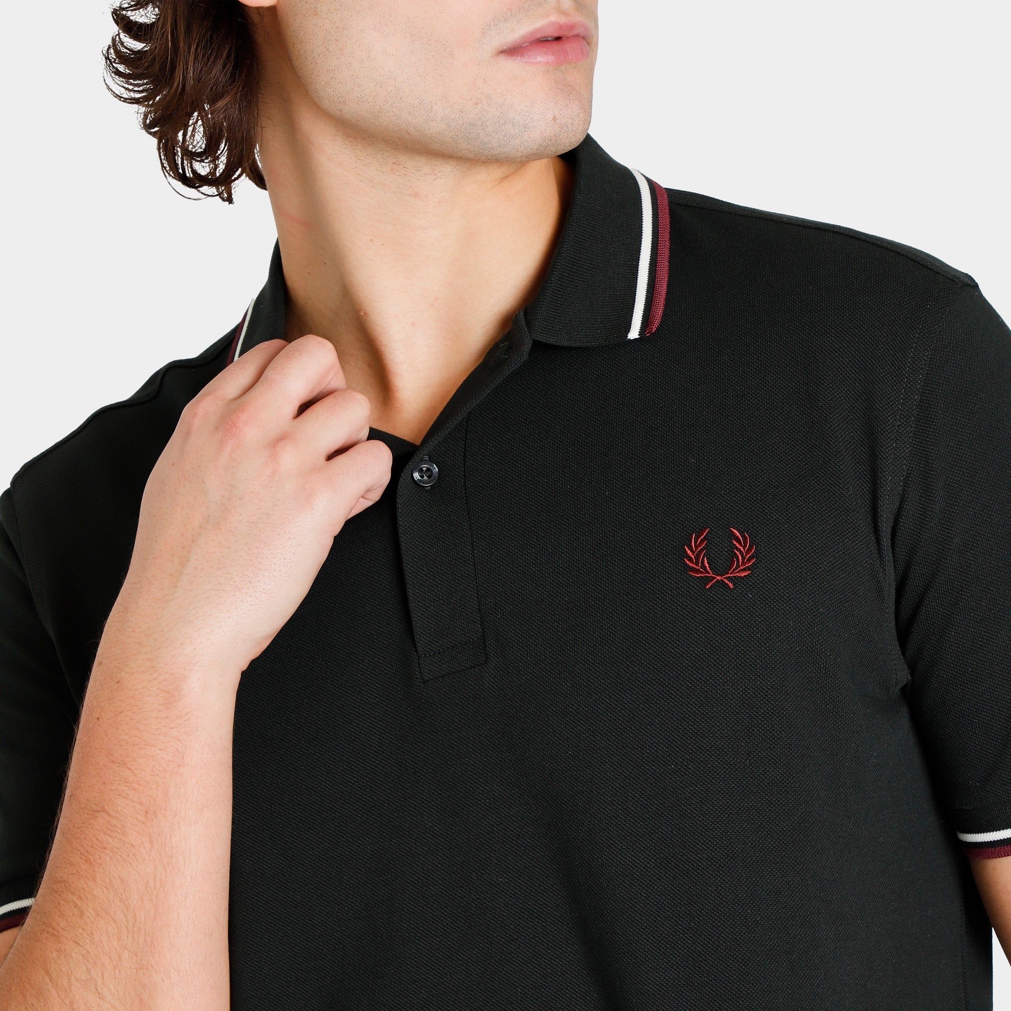 Fred Perry Twin Tipped Polo T-shirt Night Green / Ecru - Oxblood sold by JD Sports product image thumbnail 4