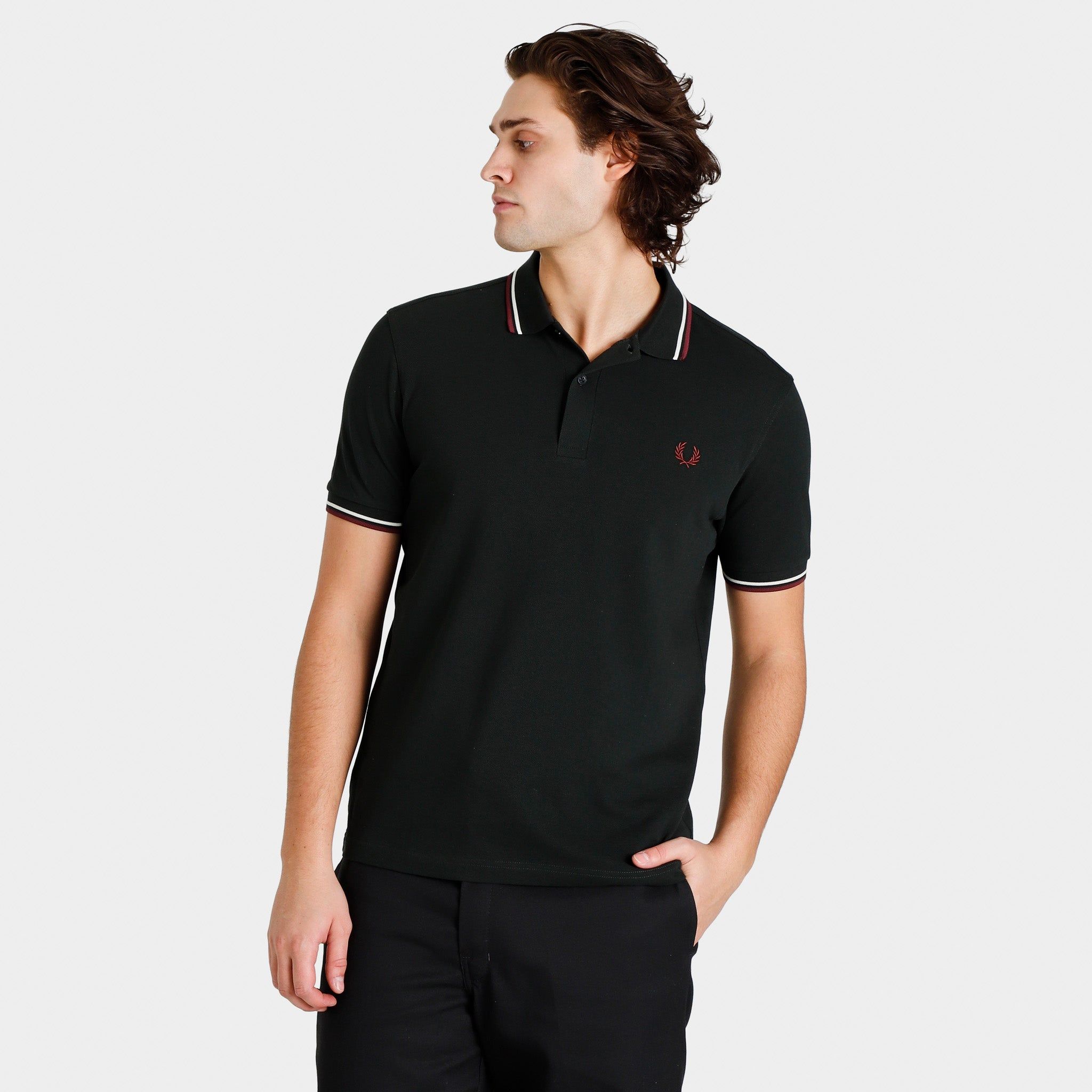 Fred Perry Twin Tipped Polo T-shirt Night Green / Ecru - Oxblood sold by JD Sports