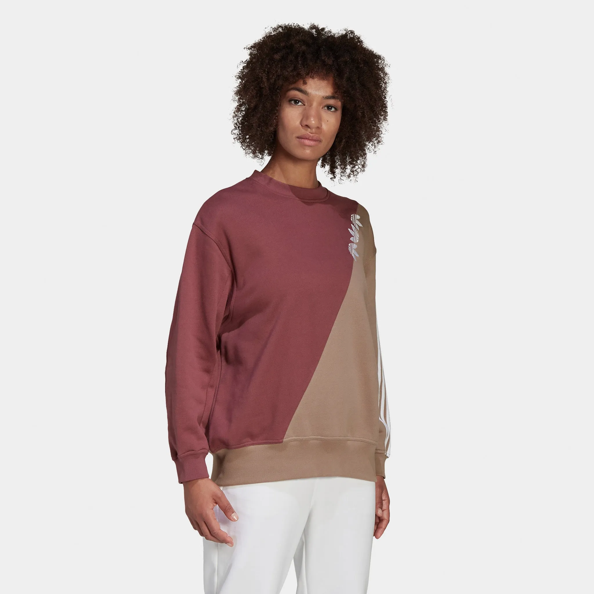 adidas Originals Women's Adicolor Sliced Trefoil Crewneck Sweatshirt Quiet Crimson / Chalky Brown sold by JD Sports