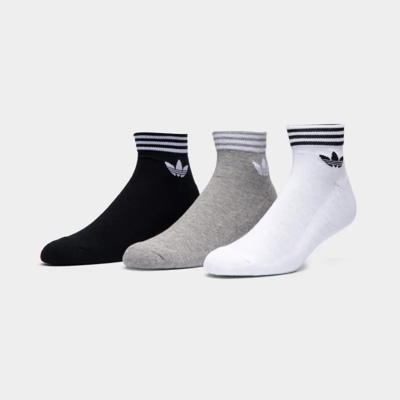 adidas Originals Trefoil Ankle Socks Half-Cushioned Socks (3 Pack) White / Medium Grey Heather - Black sold by JD Sports