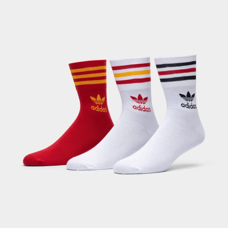 adidas Originals Mid Cut Crew Socks (3 Pack) White / White - Team Power Red sold by JD Sports