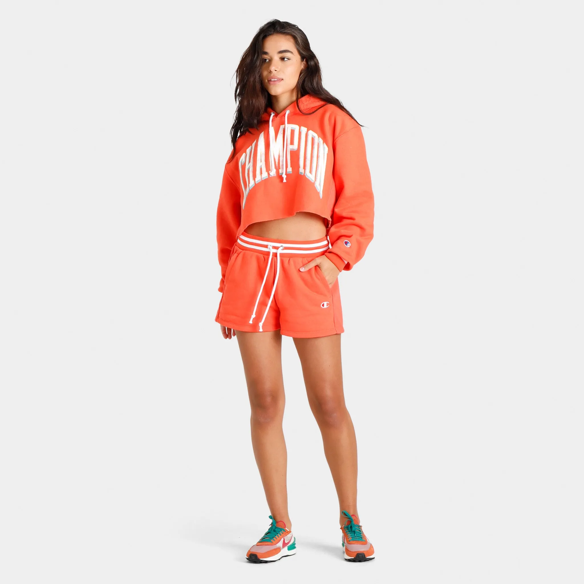 Champion Women’s Yarn-Dyed Reverse Weave Cropped Pullover Hoodie / Poppy Orange sold by JD Sports product image thumbnail 5