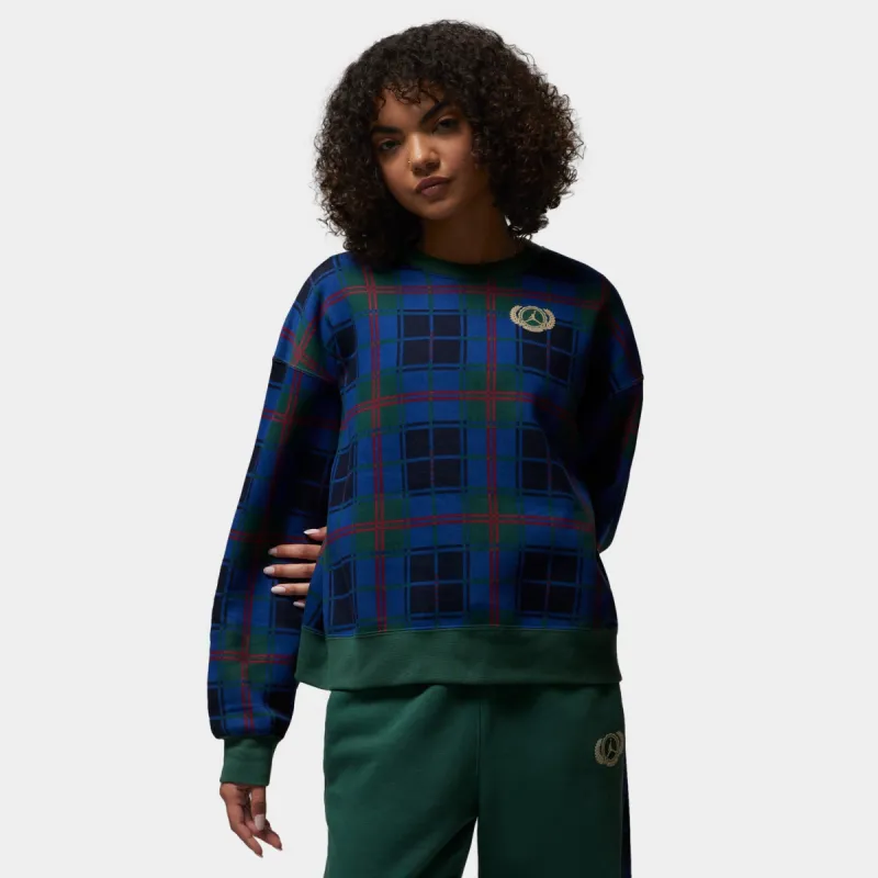 Jordan Women's Brooklyn Plaid Fleece Crewneck Noble Green / Rattan sold by JD Sports