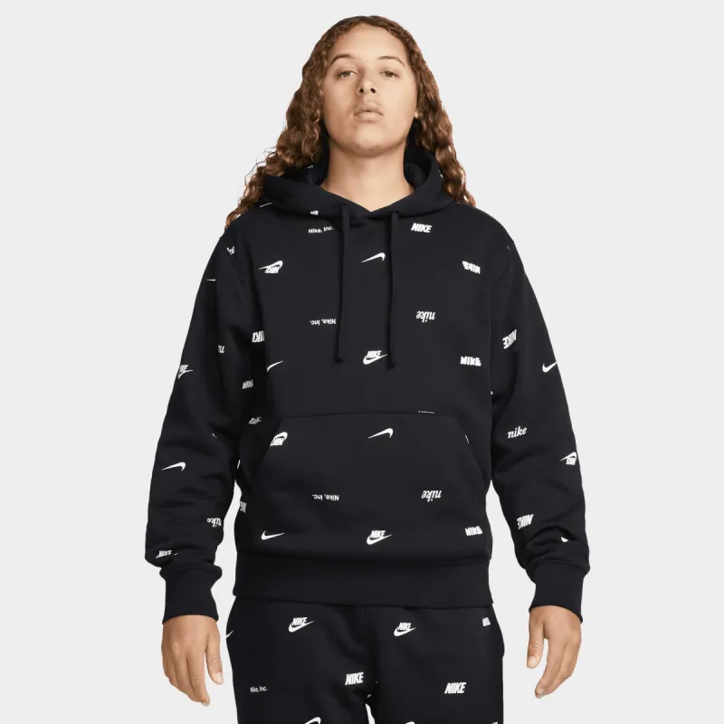 Nike Club Fleece+ Allover Print Pullover Hoodie Black / White sold by JD Sports