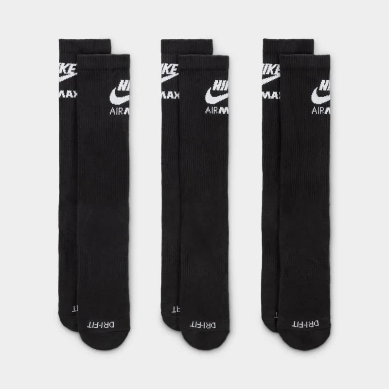 Nike Everyday Plush Cushioned Air Max Crew Socks (3 Pairs) Black / White sold by JD Sports