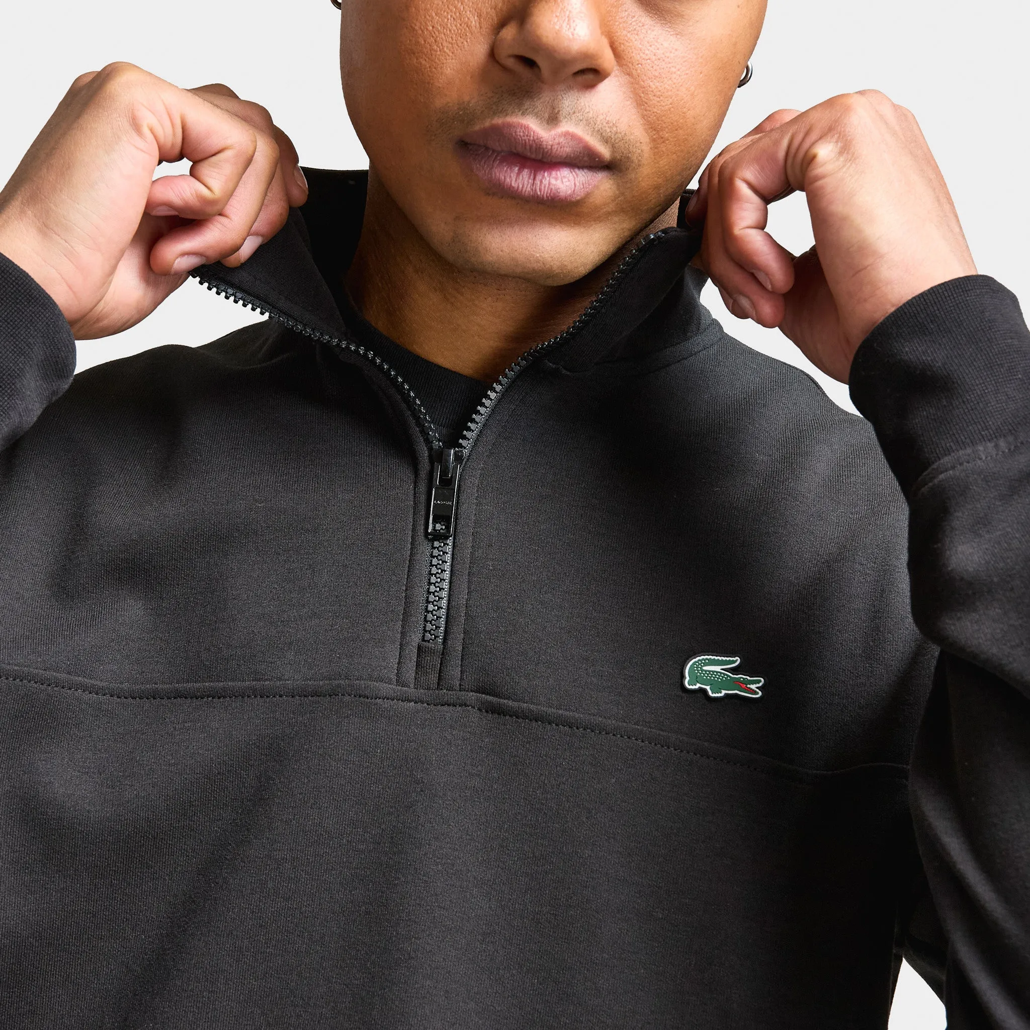 Lacoste Quarter Zip Classic Fit Double Face Sweatshirt / Blk sold by JD Sports product image thumbnail 3