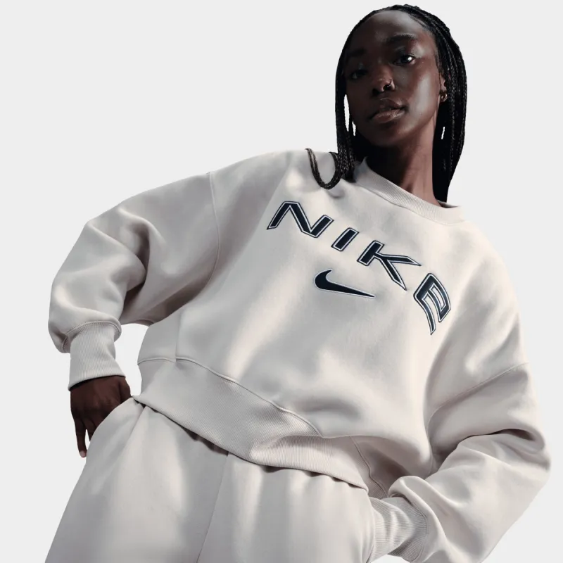 Nike Sportswear Women's Over-Oversized Logo Crewneck Light Orewood Brown / White - Armory Navy sold by JD Sports