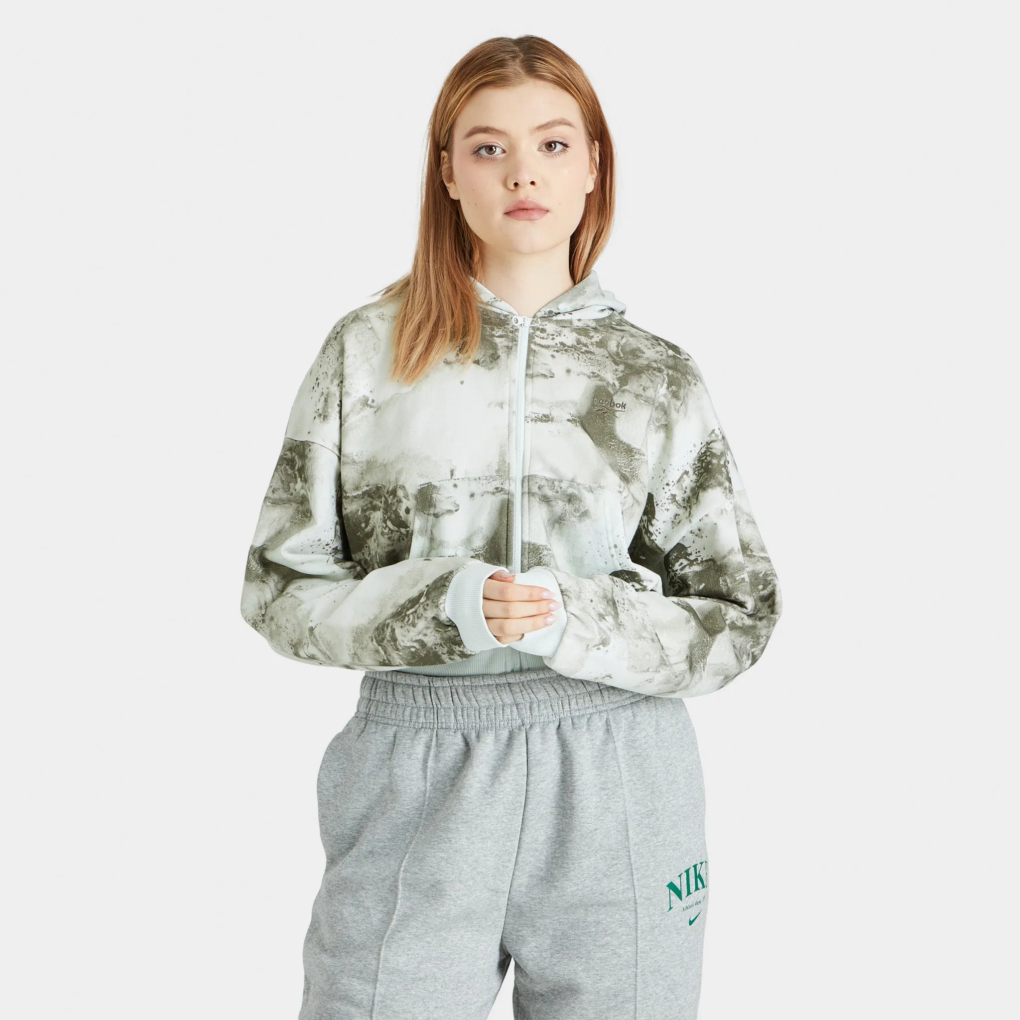 Reebok Women's Classic Cloud Splatter Full Zip Hoodie / Light Sage sold by JD Sports