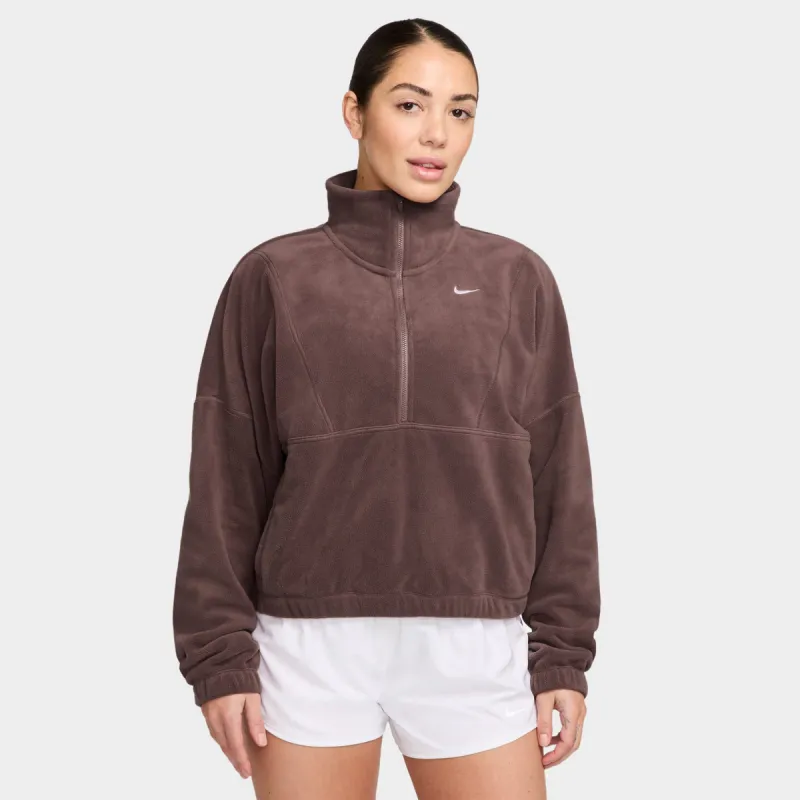 Nike One Women's Therma-FIT Half Zip Fleece Top Red Sepia / White sold by JD Sports