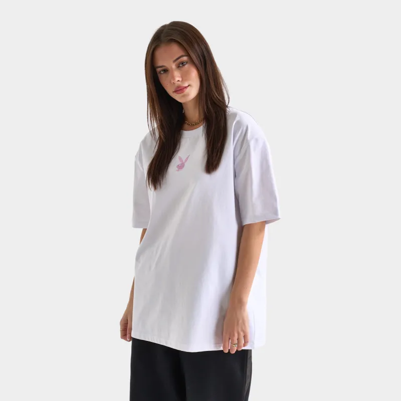 Playboy Women's Diamonte Oversized Graphic Tee / White sold by JD Sports