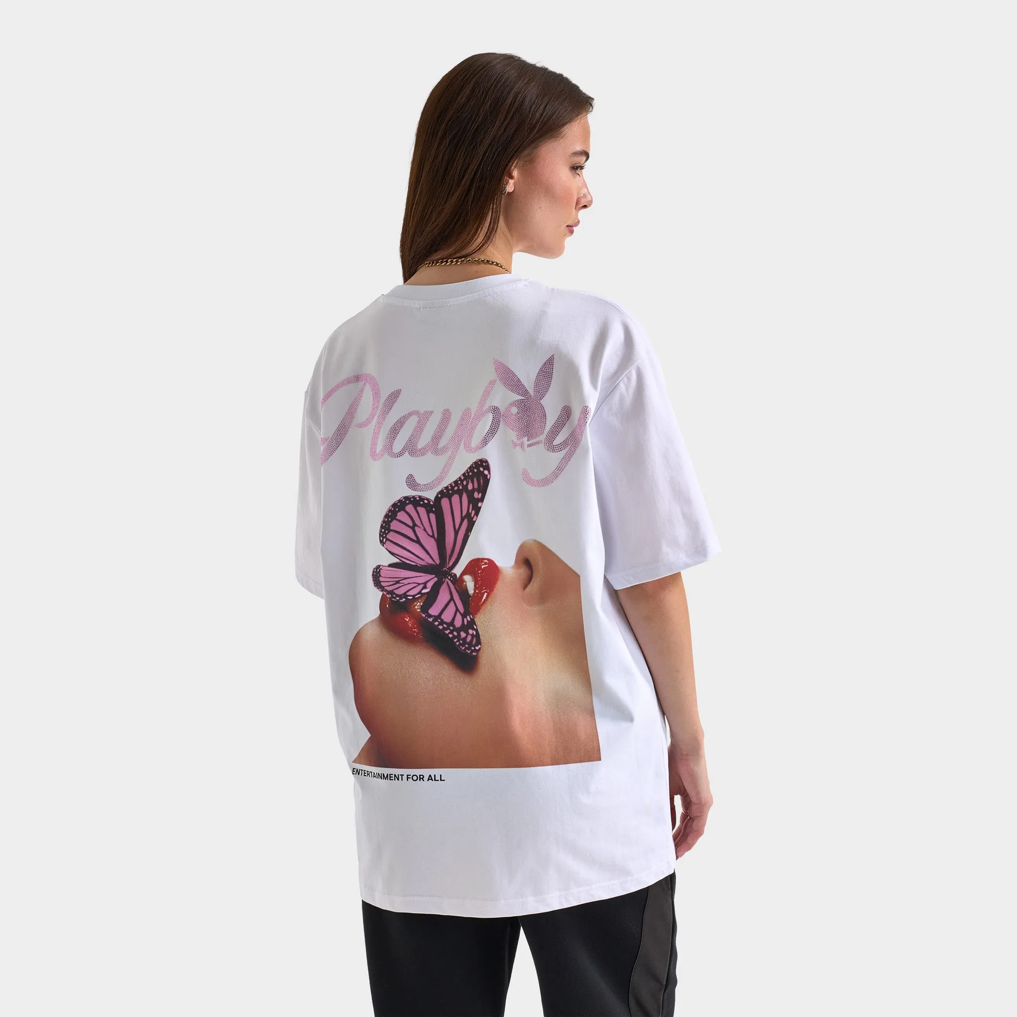Playboy Women's Diamonte Oversized Graphic Tee / White sold by JD Sports product image thumbnail 2