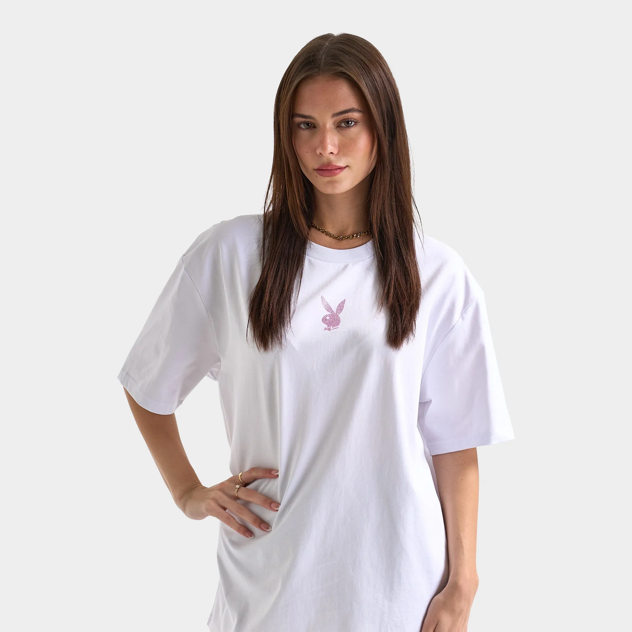Playboy Women's Diamonte Oversized Graphic Tee / White sold by JD Sports product image thumbnail 3