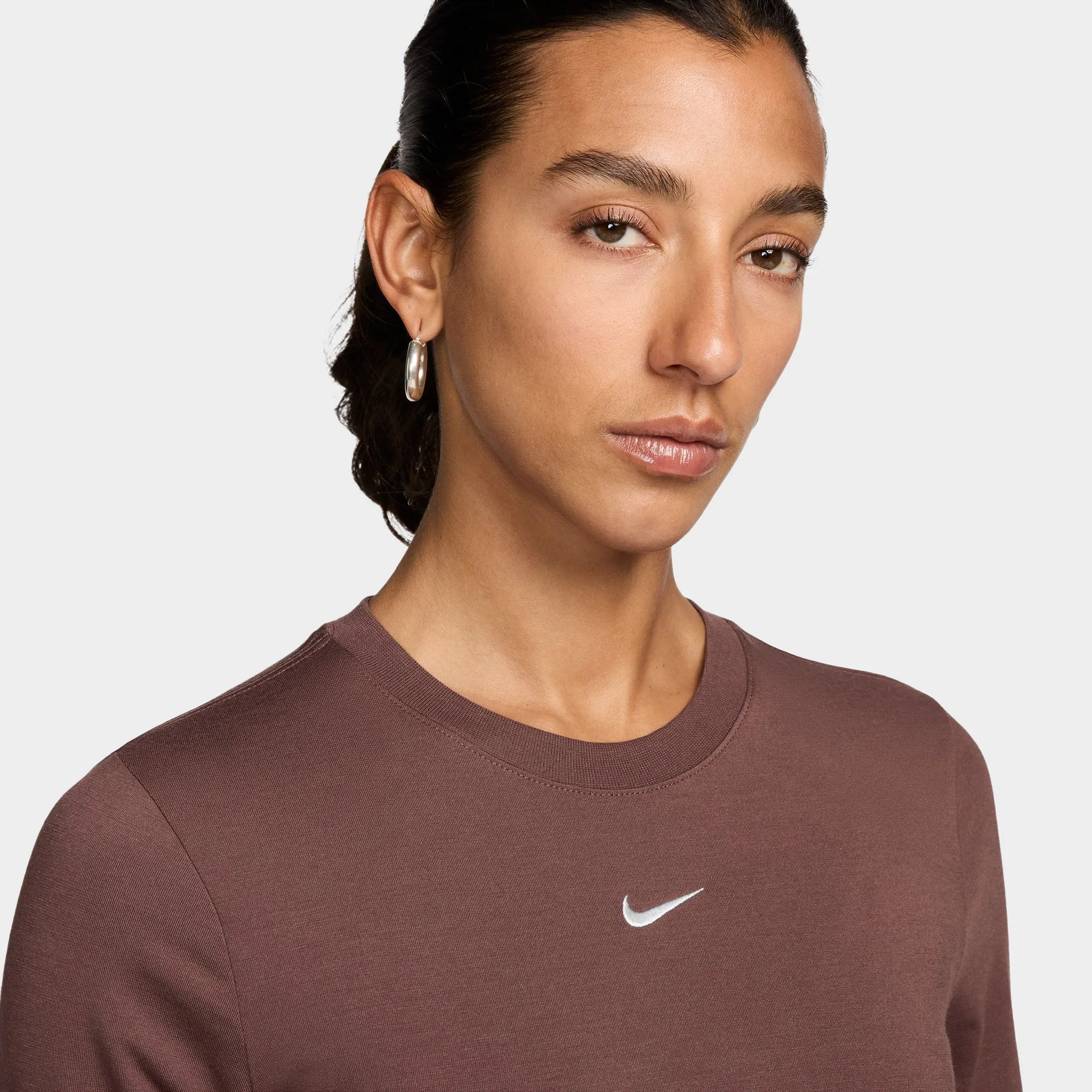 Women's Nike Sportswear Essential Slim Crop T-Shirt Red Sepia / White sold by JD Sports product image thumbnail 3