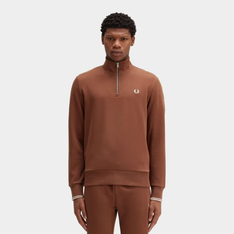 Fred Perry Half Zip Sweatshirt Whiskey Brown / Porridge Marl sold by JD Sports