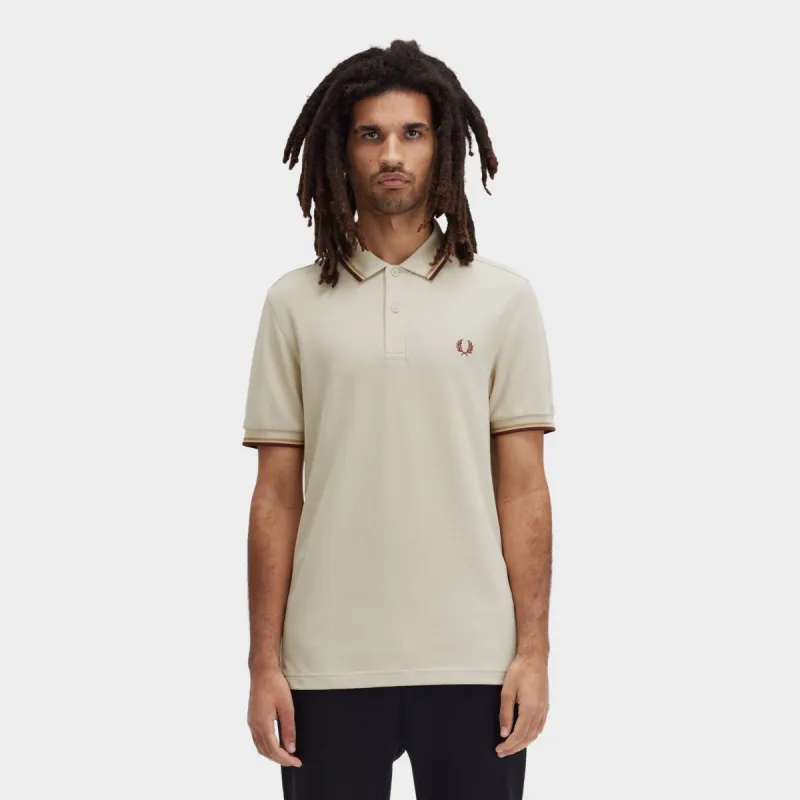 Fred Perry Twin Tipped Shirt Oatmeal / Honeycomb - Whiskey Brown sold by JD Sports