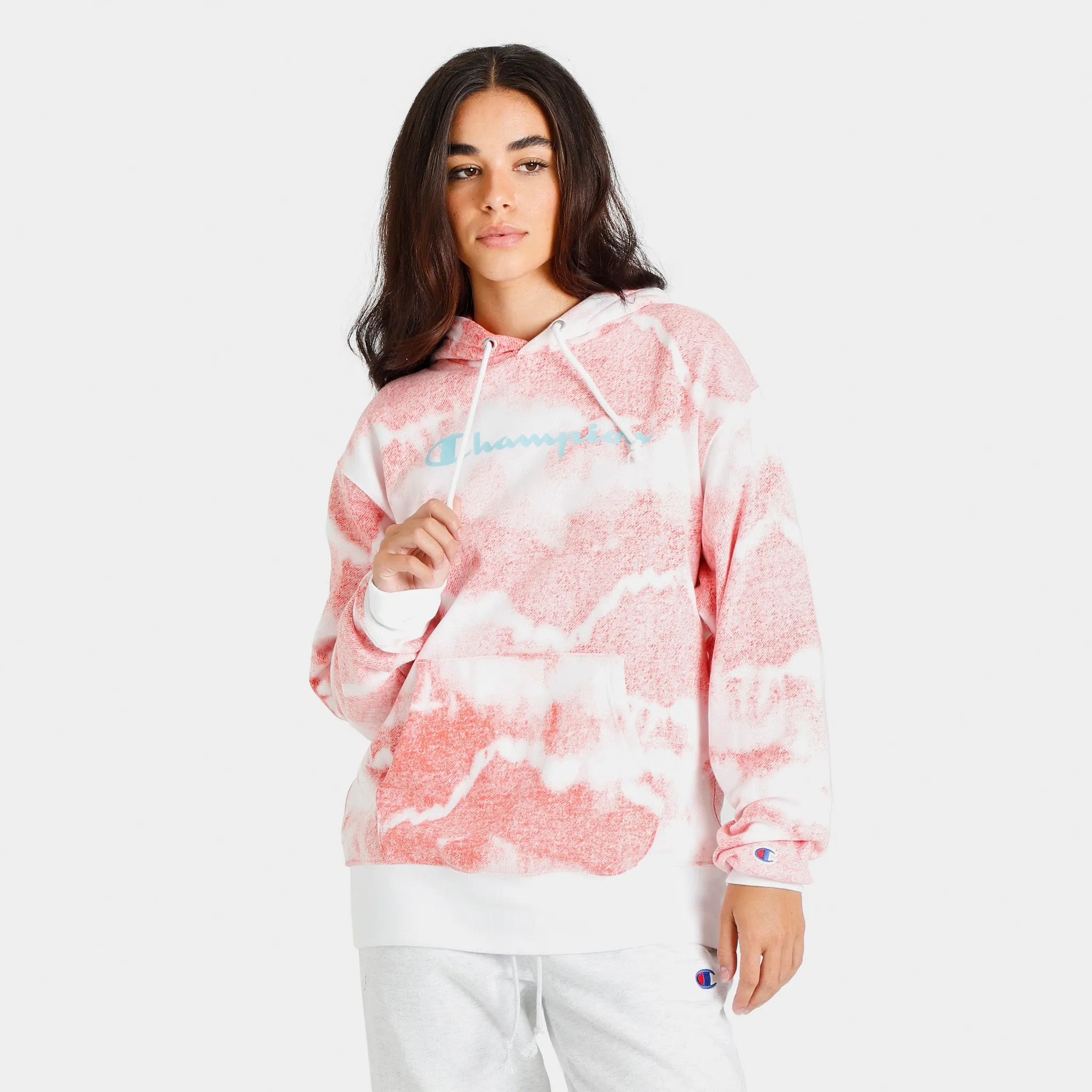 Champion Women’s Reverse Tie-Dye Fleece Pullover Hoodie Tie Dye Overflow White / Poppy Orange sold by JD Sports