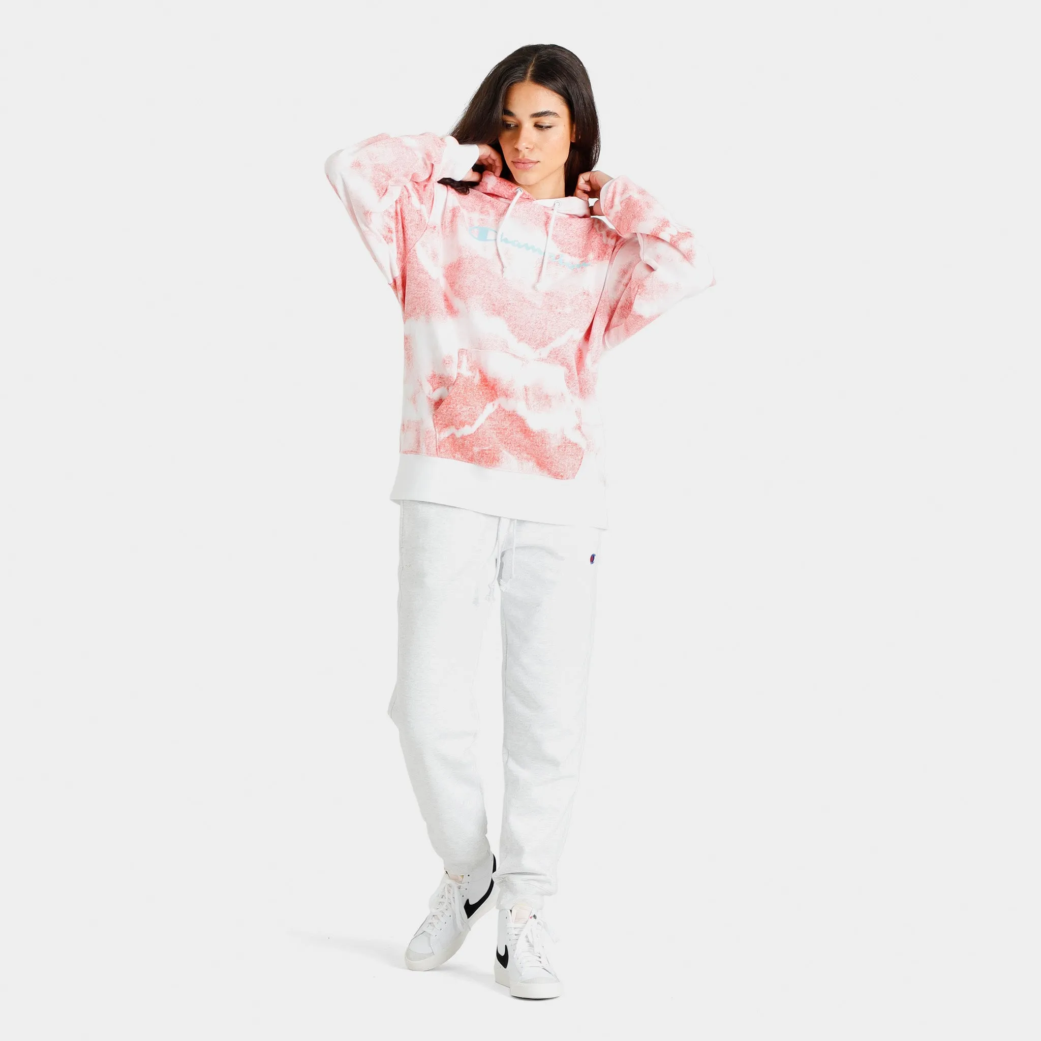Champion Women’s Reverse Tie-Dye Fleece Pullover Hoodie Tie Dye Overflow White / Poppy Orange sold by JD Sports product image thumbnail 5