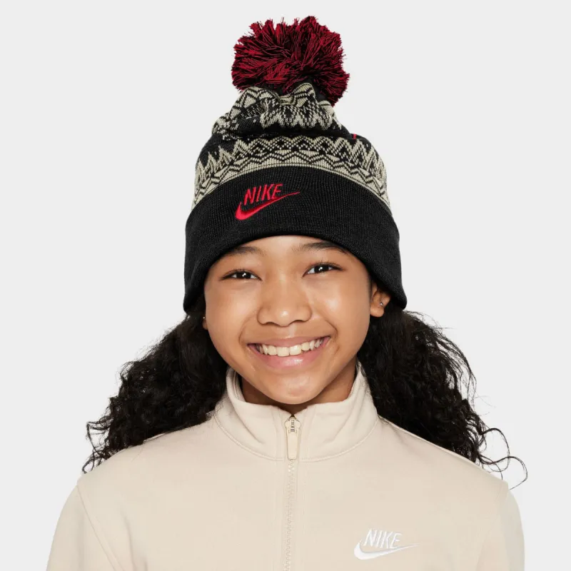 Nike Peak Fair Isle Beanie Black / University Red sold by JD Sports