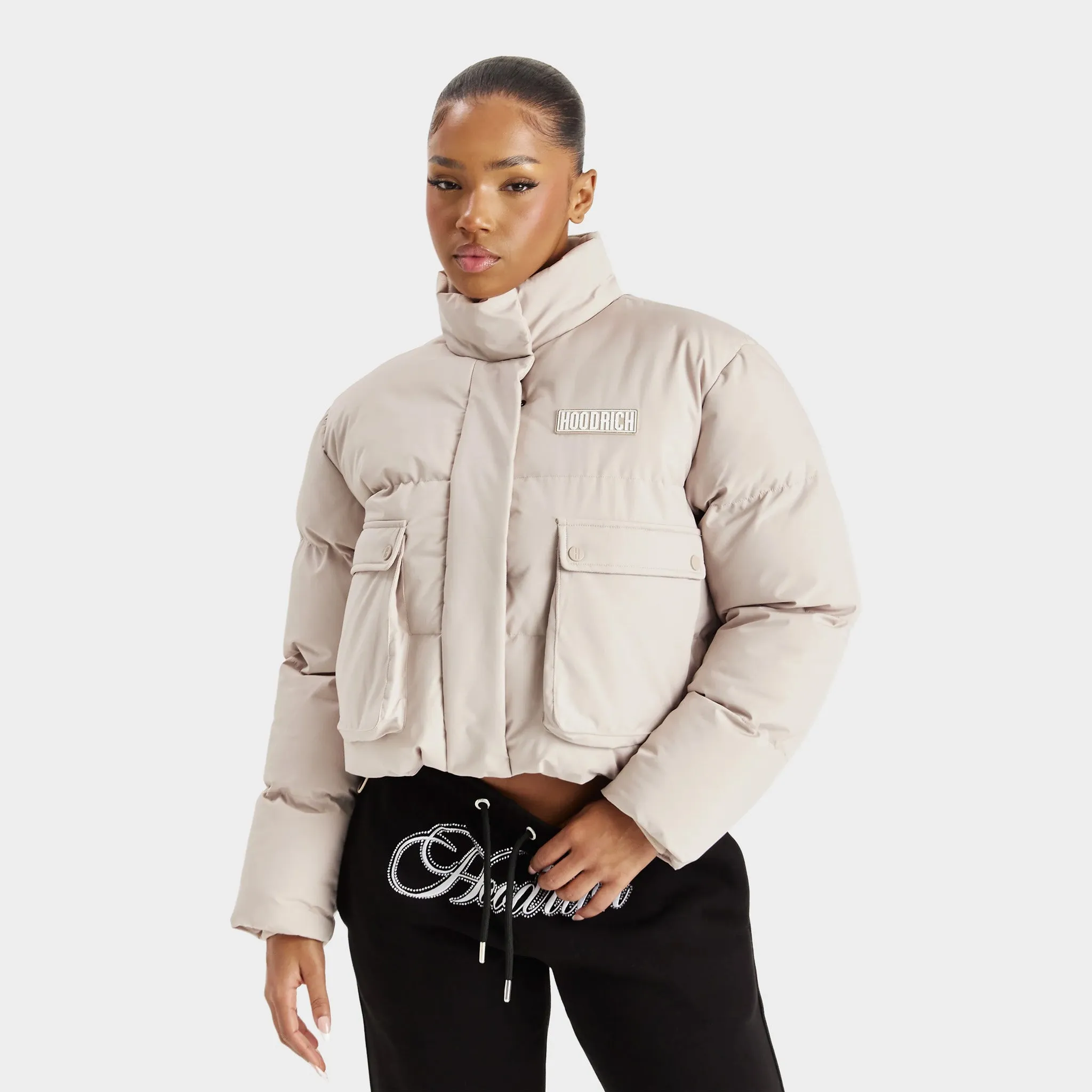 Hoodrich Women's Mia Cropped Puffer Jacket Oxford Tan / White sold by JD Sports