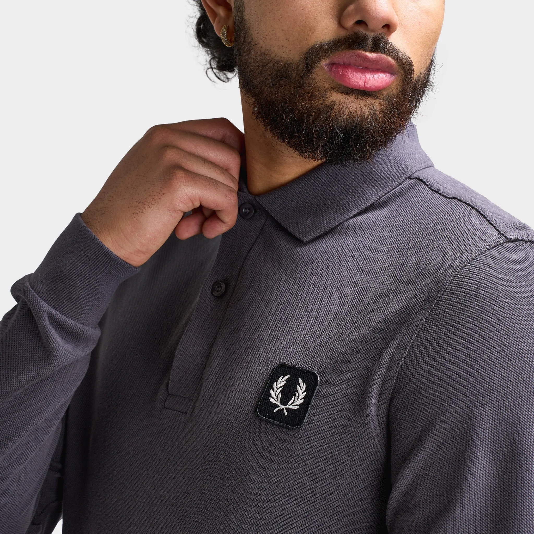 Fred Perry Badge Long Sleeve Polo / Gunmetal sold by JD Sports product image thumbnail 4