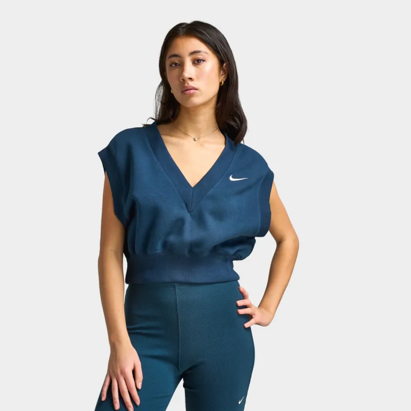 Nike Women's Phoenix Fleece Sleeveless V-Neck Crop Top Armory Navy / Sail sold by JD Sports