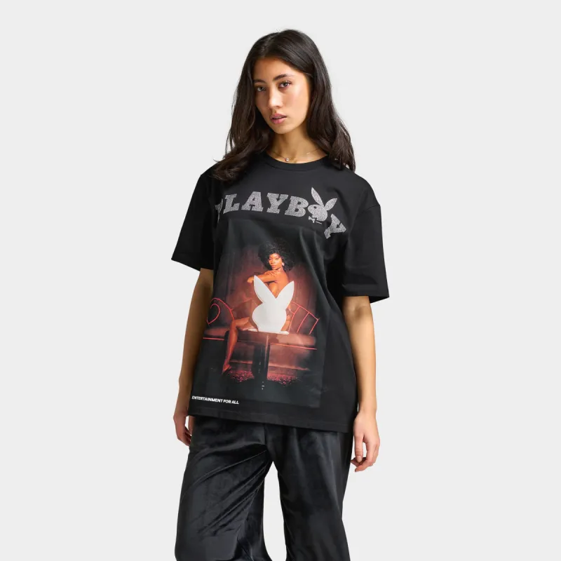 Playboy Women's Chastity Samone Diamonte Tee / Black sold by JD Sports