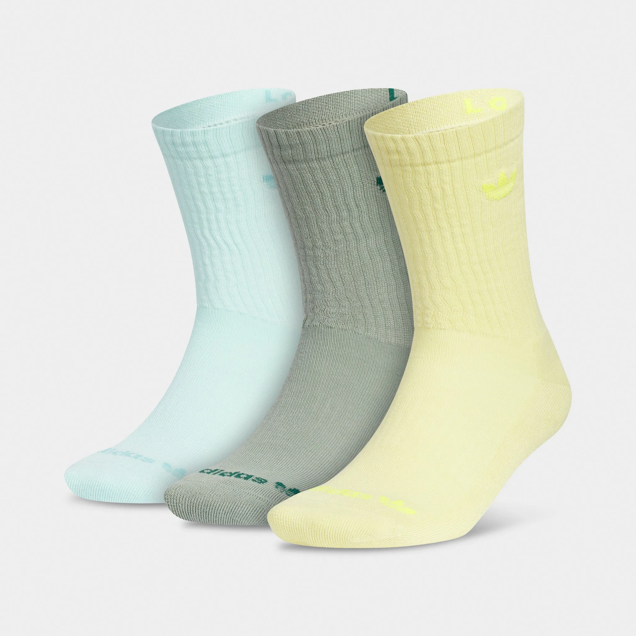 adidas Originals Trefoil 2.0 Crew Socks (3 Pack) Aqua Blue / Silver Green - Powder Yellow sold by JD Sports