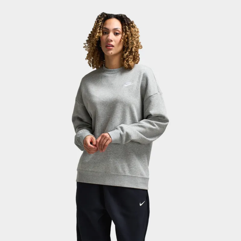 Nike Sportswear Women's Club Fleece Loose Crewneck Dark Grey Heather / White sold by JD Sports