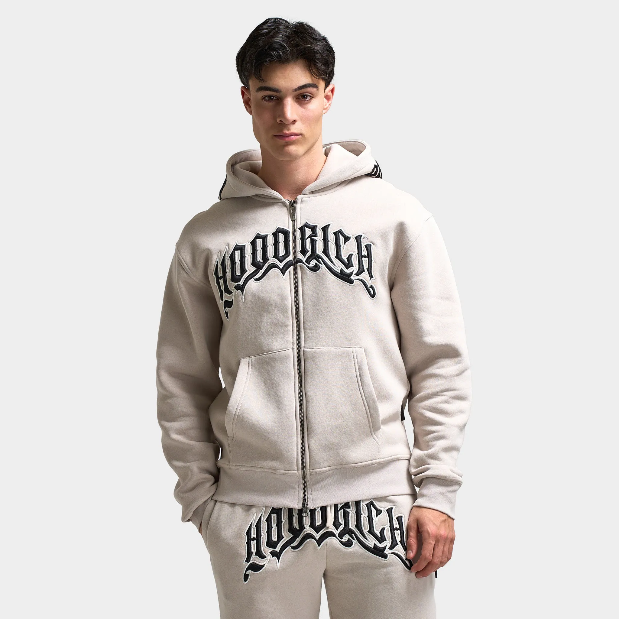 Hoodrich Ritual Oversized Zip Up Hoodie Silver Grey / Blanc De Blank - Black sold by JD Sports