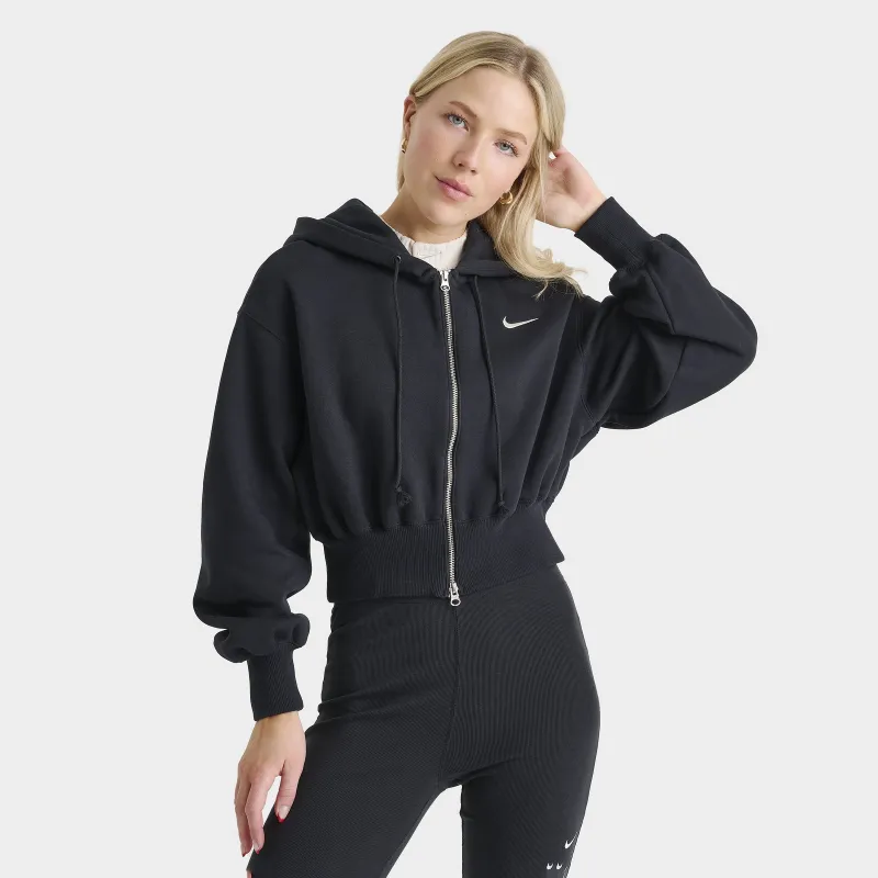 Nike Sportswear Women's Phoenix Fleece Loose Crop Full-ZIp Hoodie Black / Sail sold by JD Sports