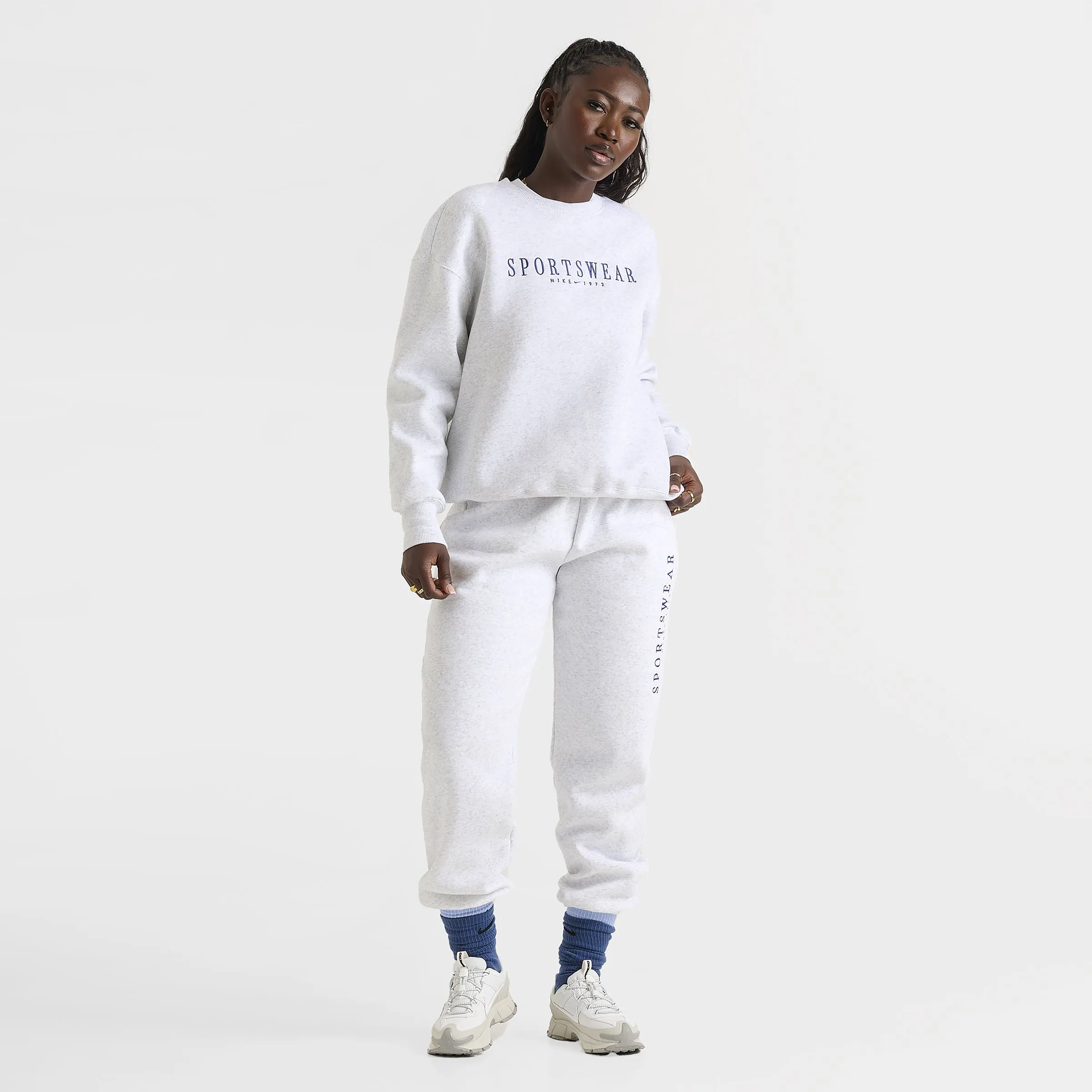 Nike Sportswear Women's Phoenix Fleece Oversized Crewneck Birch Heather / Deep Royal Blue sold by JD Sports product image thumbnail 5